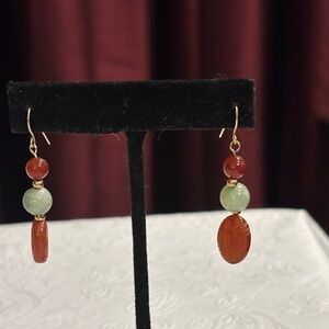 Burnt Orange and Green Jade Earrings